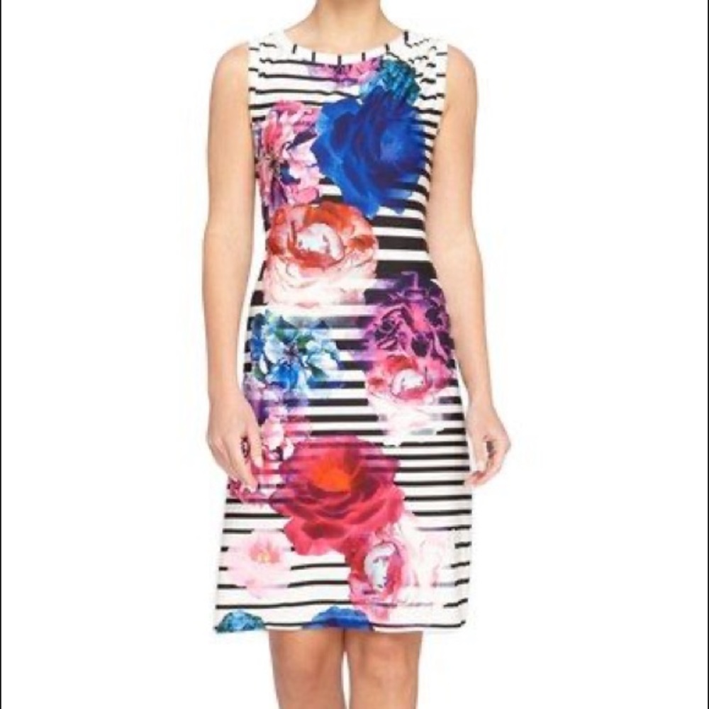 *3/$20* CATHERINE MALANDRINO Striped Floral Sheath Dress